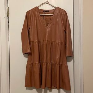 Zara faux leather pink/sienna swing dress